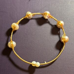 Artisanal Genuine Freshwater Pearl Bangle | Hand-Wrapped Wave Cuff